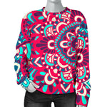 Pink Teal Bohemian Mandala Pattern Print Women's Crewneck Sweatshirt GearFrost