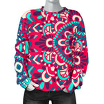 Pink Teal Bohemian Mandala Pattern Print Women's Crewneck Sweatshirt GearFrost