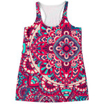 Pink Teal Bohemian Mandala Pattern Print Women's Racerback Tank Top