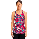 Pink Teal Bohemian Mandala Pattern Print Women's Racerback Tank Top
