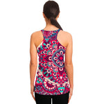 Pink Teal Bohemian Mandala Pattern Print Women's Racerback Tank Top