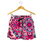 Pink Teal Bohemian Mandala Pattern Print Women's Shorts