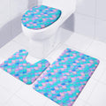 Pink Teal Mermaid Scales Pattern Print 3 Piece Bath Mat Set