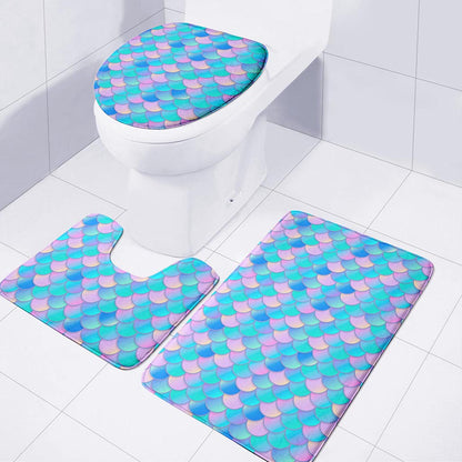 Pink Teal Mermaid Scales Pattern Print 3 Piece Bath Mat Set