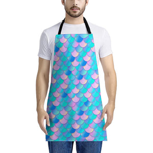 Pink Teal Mermaid Scales Pattern Print Apron