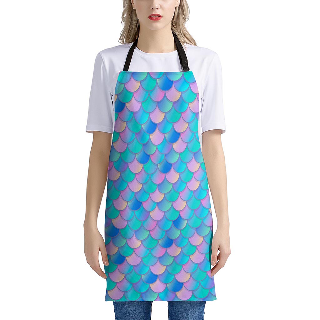 Pink Teal Mermaid Scales Pattern Print Apron