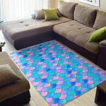 Pink Teal Mermaid Scales Pattern Print Area Rug GearFrost