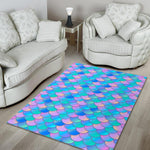 Pink Teal Mermaid Scales Pattern Print Area Rug GearFrost