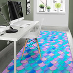 Pink Teal Mermaid Scales Pattern Print Area Rug GearFrost