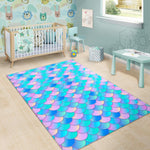 Pink Teal Mermaid Scales Pattern Print Area Rug GearFrost