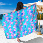 Pink Teal Mermaid Scales Pattern Print Beach Sarong Wrap