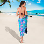Pink Teal Mermaid Scales Pattern Print Beach Sarong Wrap