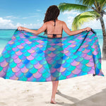 Pink Teal Mermaid Scales Pattern Print Beach Sarong Wrap
