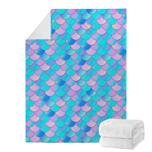 Pink Teal Mermaid Scales Pattern Print Blanket