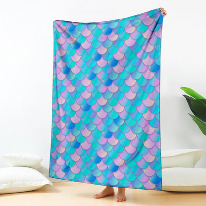 Pink Teal Mermaid Scales Pattern Print Blanket