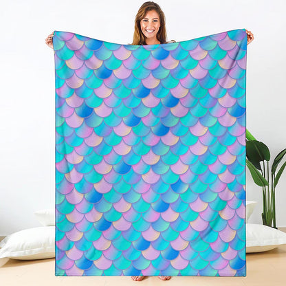 Pink Teal Mermaid Scales Pattern Print Blanket