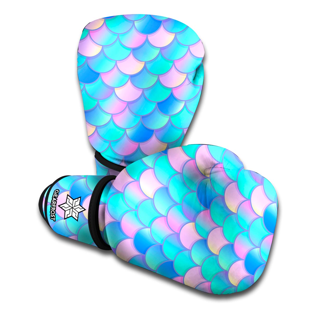 Pink Teal Mermaid Scales Pattern Print Boxing Gloves