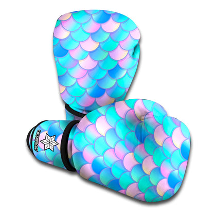 Pink Teal Mermaid Scales Pattern Print Boxing Gloves