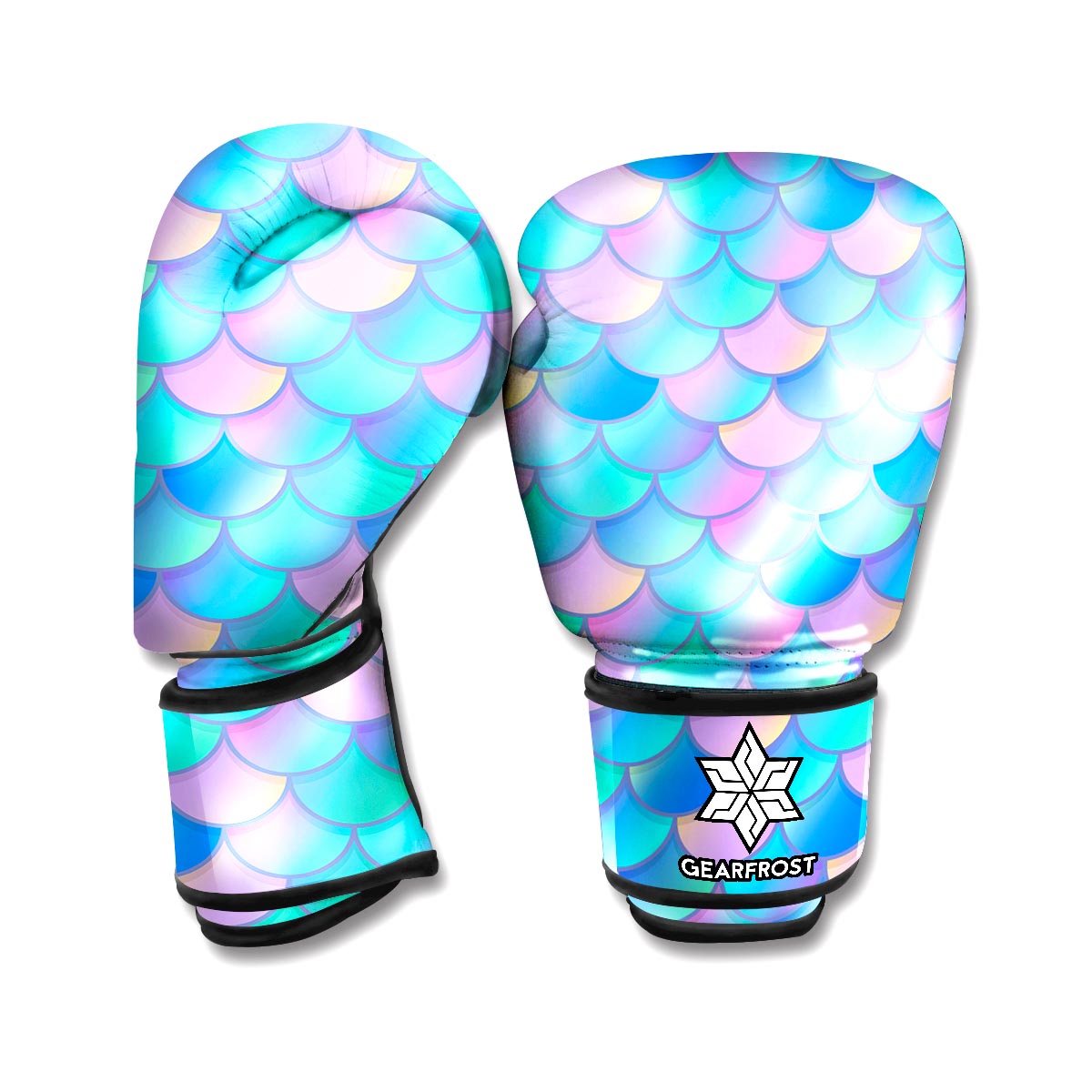 Pink Teal Mermaid Scales Pattern Print Boxing Gloves