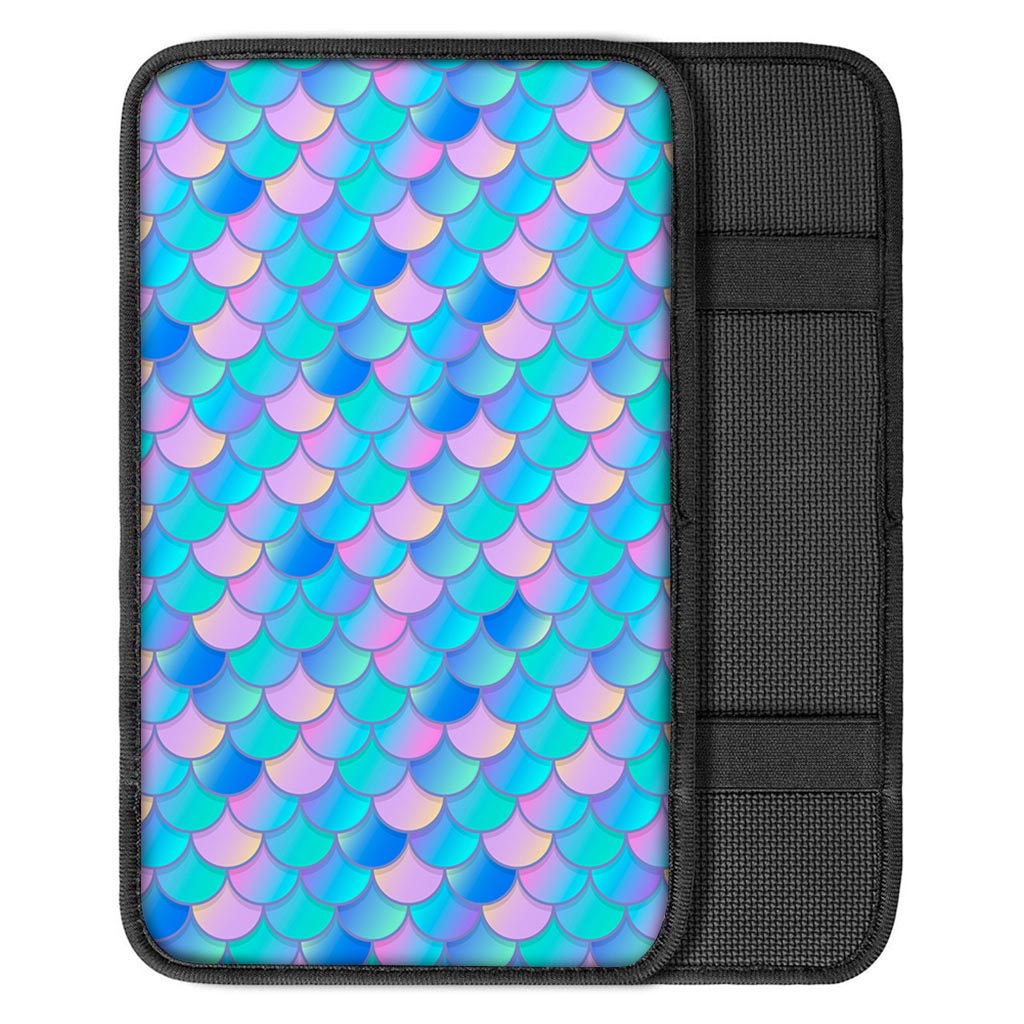 Pink Teal Mermaid Scales Pattern Print Car Center Console Cover