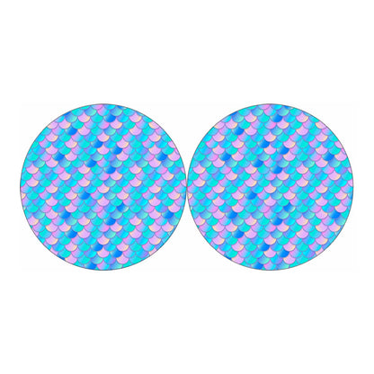 Pink Teal Mermaid Scales Pattern Print Car Coasters