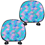 Pink Teal Mermaid Scales Pattern Print Car Headrest Covers