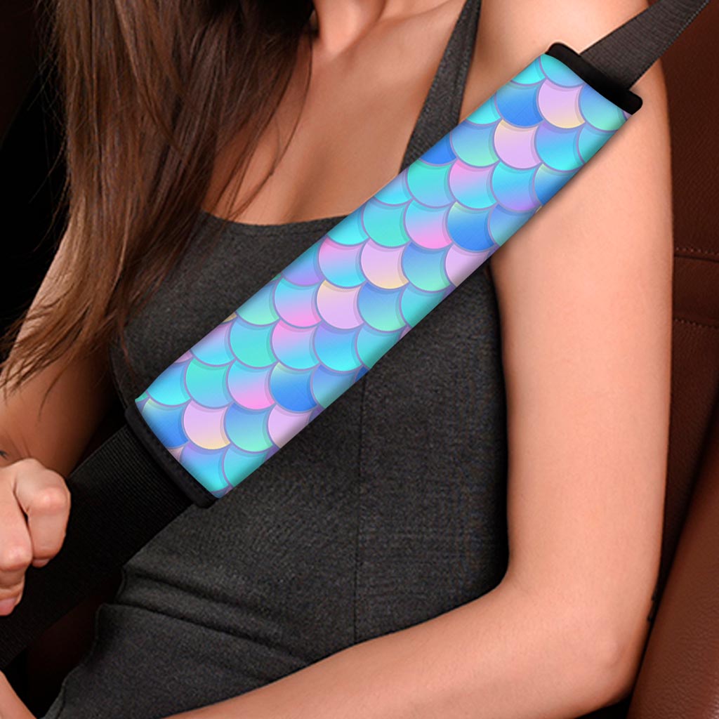 Pink Teal Mermaid Scales Pattern Print Car Seat Belt Covers