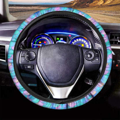 Pink Teal Mermaid Scales Pattern Print Car Steering Wheel Cover