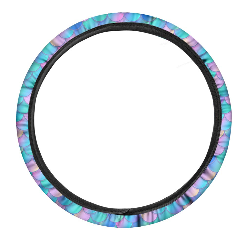 Pink Teal Mermaid Scales Pattern Print Car Steering Wheel Cover