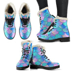 Pink Teal Mermaid Scales Pattern Print Comfy Boots GearFrost