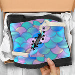 Pink Teal Mermaid Scales Pattern Print Comfy Boots GearFrost