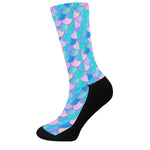 Pink Teal Mermaid Scales Pattern Print Crew Socks