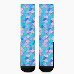 Pink Teal Mermaid Scales Pattern Print Crew Socks