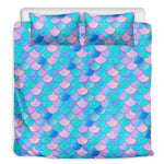 Pink Teal Mermaid Scales Pattern Print Duvet Cover Bedding Set
