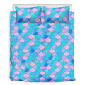Pink Teal Mermaid Scales Pattern Print Duvet Cover Bedding Set