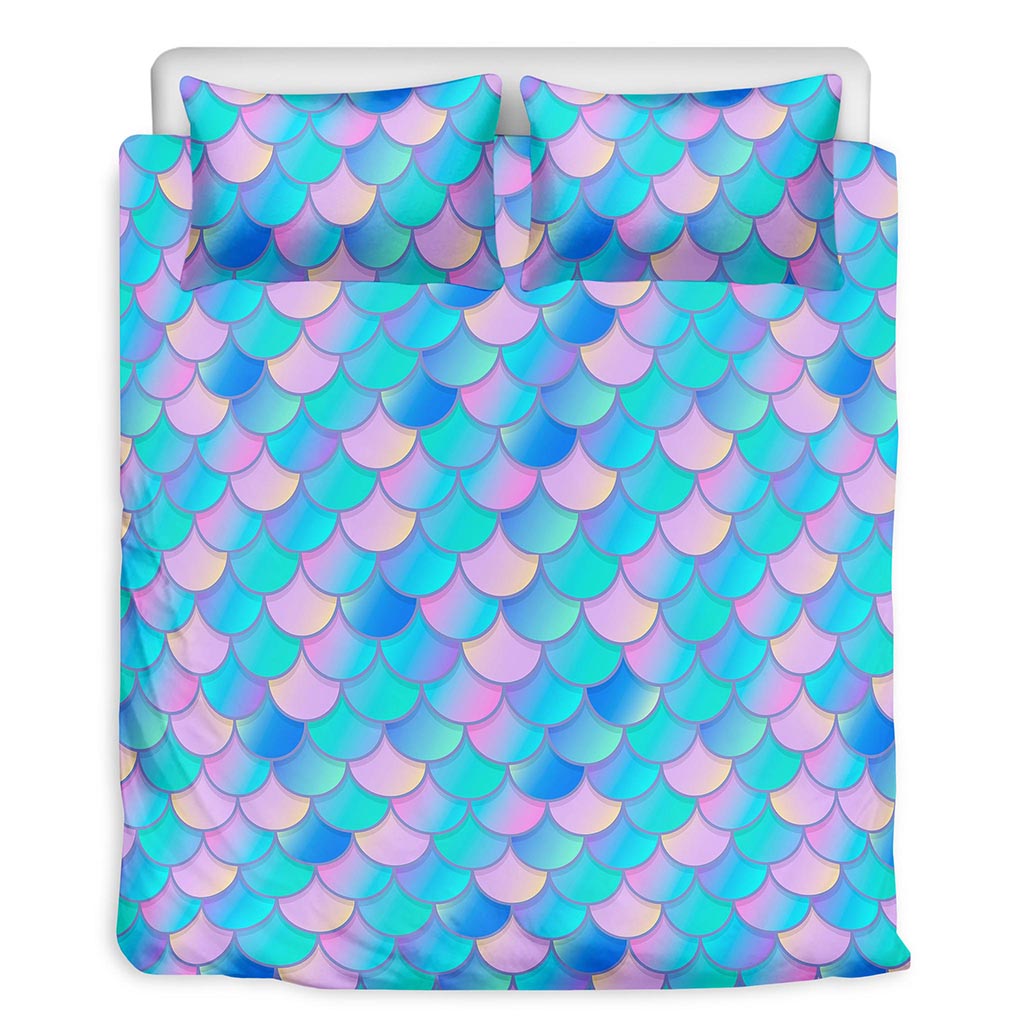 Pink Teal Mermaid Scales Pattern Print Duvet Cover Bedding Set