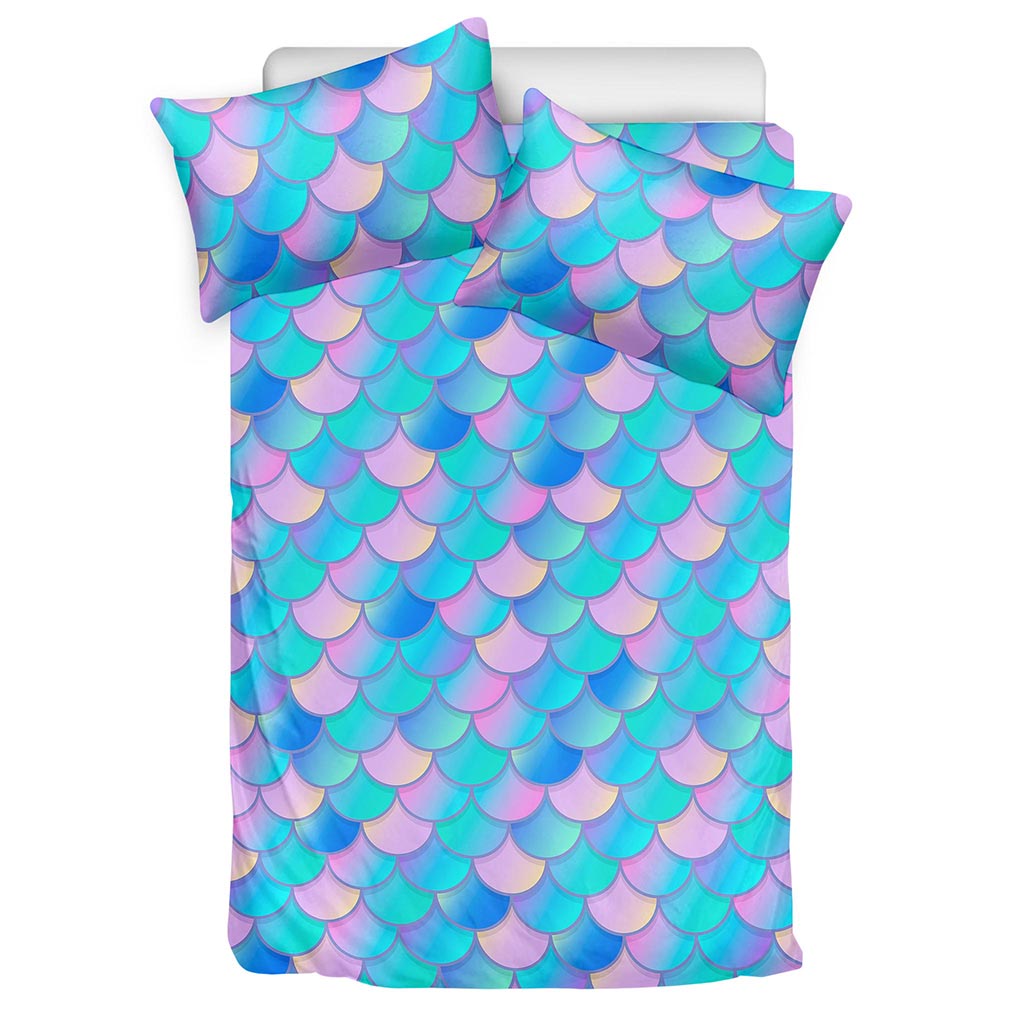 Pink Teal Mermaid Scales Pattern Print Duvet Cover Bedding Set