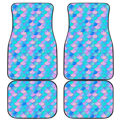 Pink Teal Mermaid Scales Pattern Print Front and Back Car Floor Mats
