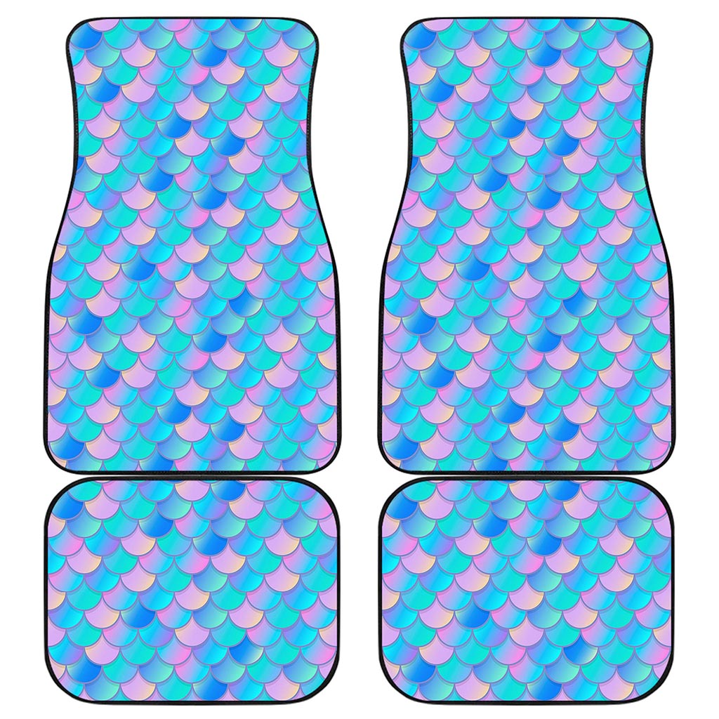 Pink Teal Mermaid Scales Pattern Print Front and Back Car Floor Mats