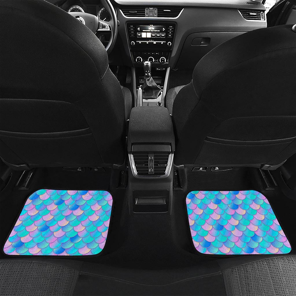 Pink Teal Mermaid Scales Pattern Print Front and Back Car Floor Mats