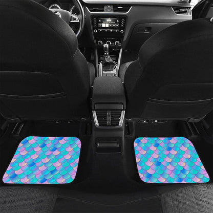 Pink Teal Mermaid Scales Pattern Print Front and Back Car Floor Mats