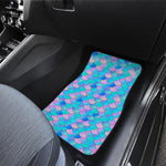 Pink Teal Mermaid Scales Pattern Print Front and Back Car Floor Mats