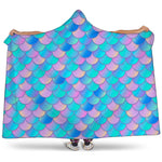 Pink Teal Mermaid Scales Pattern Print Hooded Blanket
