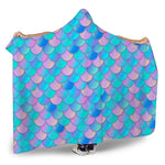 Pink Teal Mermaid Scales Pattern Print Hooded Blanket