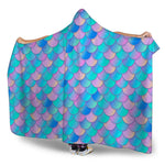 Pink Teal Mermaid Scales Pattern Print Hooded Blanket