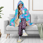 Pink Teal Mermaid Scales Pattern Print Hooded Blanket