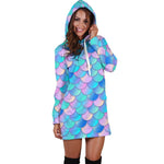Pink Teal Mermaid Scales Pattern Print Hoodie Dress GearFrost