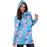 Pink Teal Mermaid Scales Pattern Print Hoodie Dress GearFrost