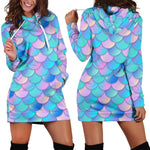 Pink Teal Mermaid Scales Pattern Print Hoodie Dress GearFrost
