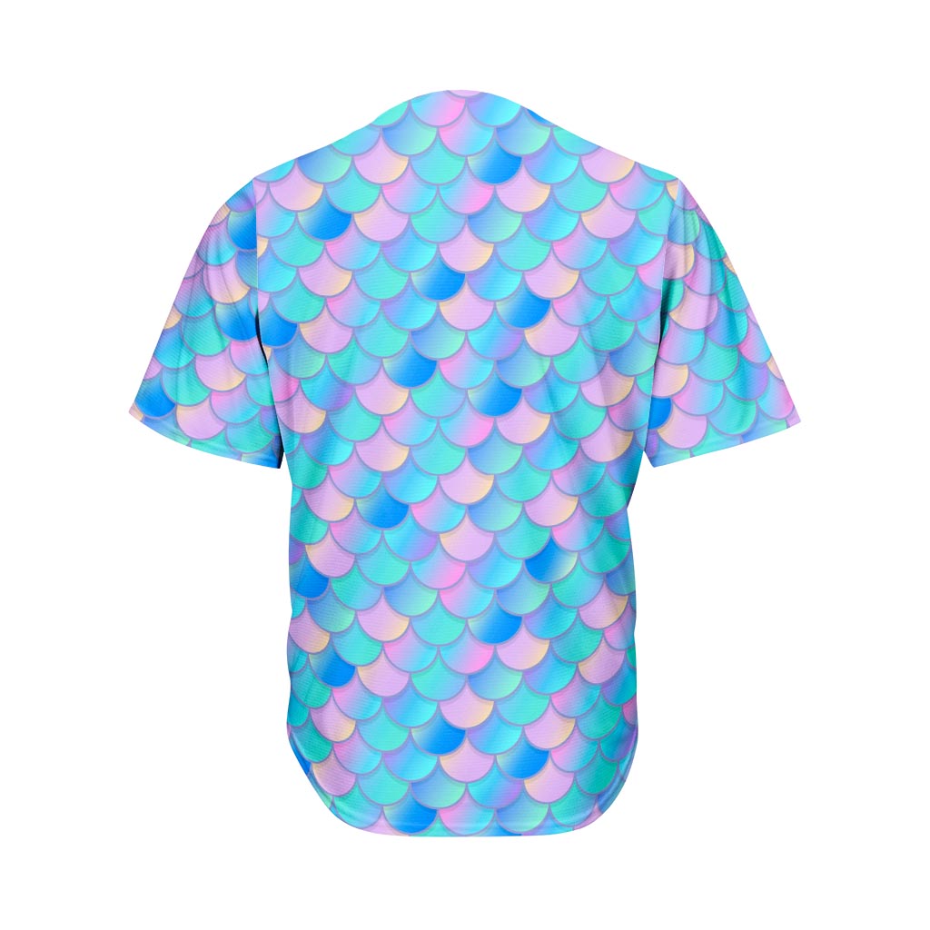 Pink Teal Mermaid Scales Pattern Print Men's Baseball Jersey